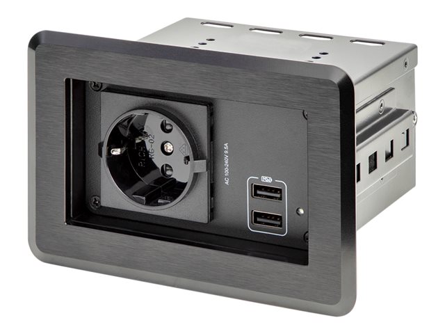 StarTech.com Conference Table Power Center with 1x CE Certified Schuko AC Outlet & 2x USB BC 1.2, Recessed In-Table/Desk Power Strip/Charging Station for Meeting Room/Boardroom/Lab Bench - Charging Station Hub (KITBZPOWEU) - Power strip - AC 100-240 V - input: power - output connectors: 2 (2 x USB, 2 x power) - black