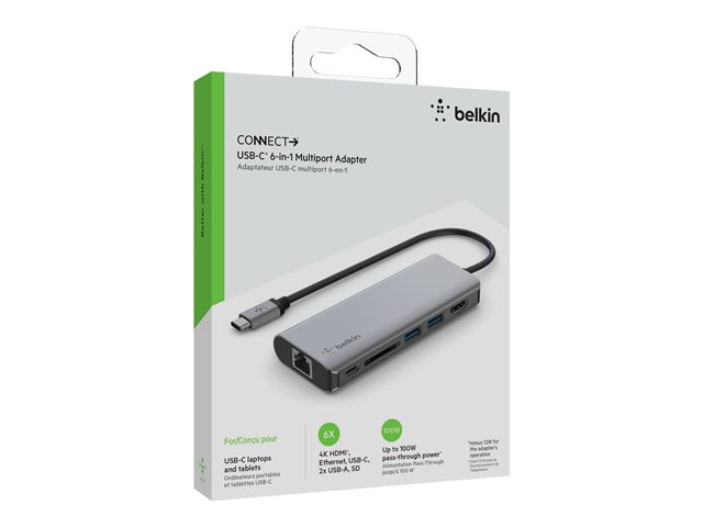Belkin CONNECT USB-C 6-in-1 Multiport Adapter - Docking station - USB-C - HDMI - 1GbE