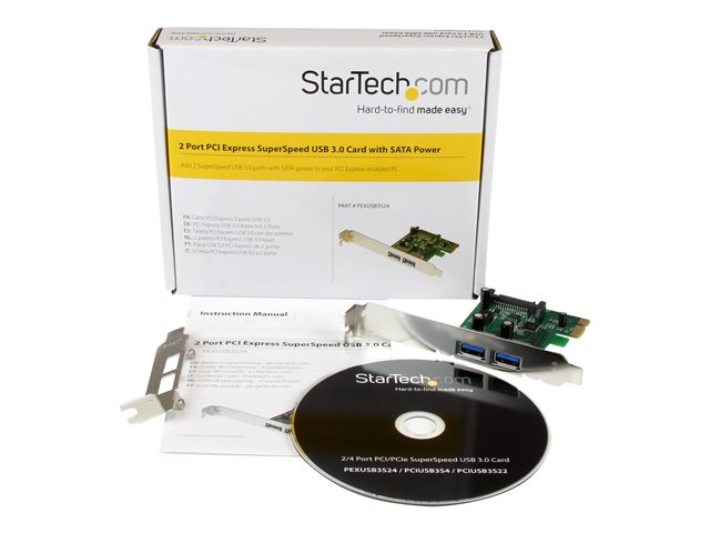 StarTech.com 2 Port PCI Express (PCIe) SuperSpeed USB 3.0 Card Adapter with UASP - SATA Power - Dual Port USB 3 PCIe Controller (PEXUSB3S24) - USB adapter - PCIe - USB 3.0 x 2 - for P/N: CFASTRWU3, ST3300GU3B, ST4300U3C1, ST4300U3C1B, ST7300U3M, ST7300USBME, USB3S2ESATA3