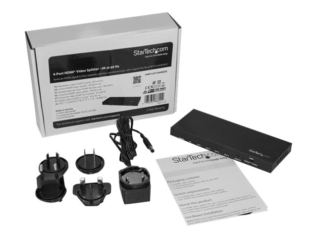 StarTech.com HDMI Splitter - 4-Port - 4K 60Hz - HDMI Splitter 1 In 4 Out - 4 Way HDMI Splitter - HDMI Port Splitter (ST124HD202) - Video/audio splitter - 4 x HDMI - desktop
