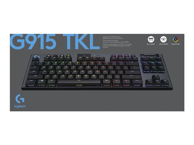Logitech G G915 TKL - Keyboard - backlit - wireless - USB, Bluetooth, 2.4 GHz - key switch: GL Clicky - carbon