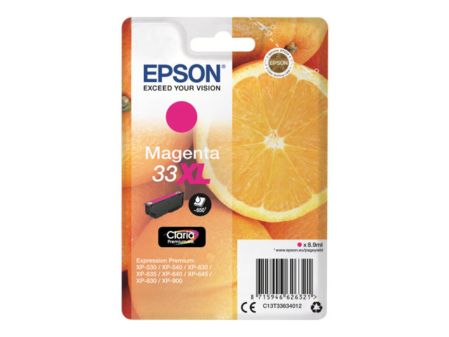 Epson 33XL - 8.9 ml - XL - magenta - original - blister - ink cartridge - for Expression Home XP-635, 830, Expression Premium XP-530, 540, 630, 635, 640, 645, 830, 900