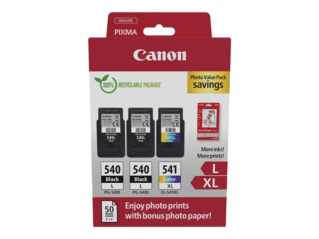 Canon PG-540L x2/CL-541XL Photo Paper Value Pack - 2-pack - black, colour (cyan, magenta, yellow) - original - hanging box - ink cartridge / paper kit - for PIXMA MG3250, MG3550, MG3650, MG4250, MX395, MX455, MX475, MX525, MX535, TS5150, TS5151