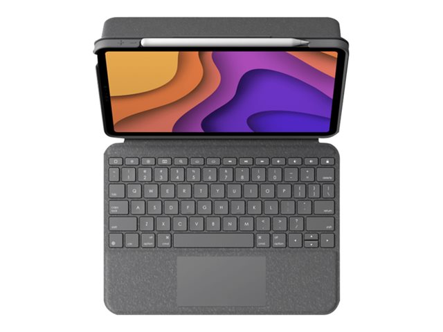 Logitech Folio Touch - Keyboard and folio case - with trackpad - backlit - Apple Smart connector - AZERTY - French - oxford grey - for Apple 10.9-inch iPad Air (4th generation, 5th generation)