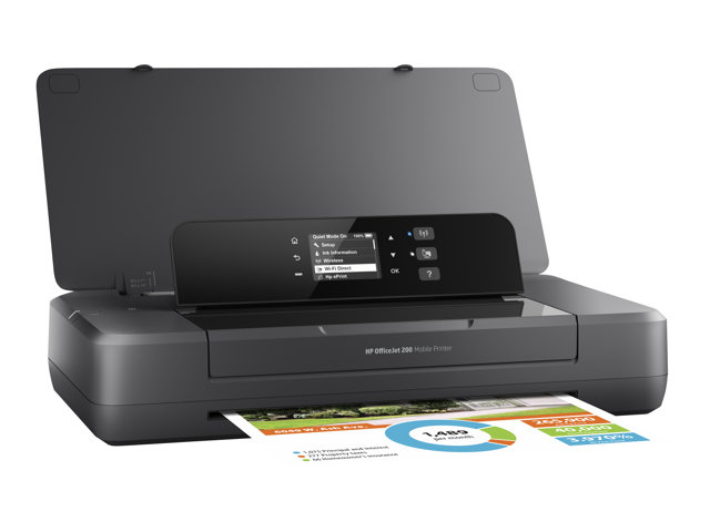HP Officejet 200 Mobile Printer - Printer - colour - ink-jet - A4/Legal - 1200 x 1200 dpi - up to 20 ppm (mono) / up to 19 ppm (colour) - capacity: 50 sheets - USB 2.0, USB host, Wi-Fi