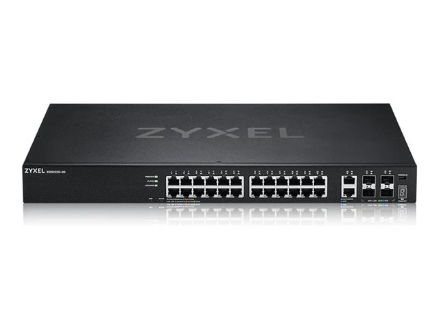 Zyxel XGS2220 Series XGS2220-30 - Switch - L3 access, NebulaFLEX Cloud - Managed - 24 x Gigabit Ethernet + 6 x 10/100/1000 (uplink) - desktop, rack-mountable