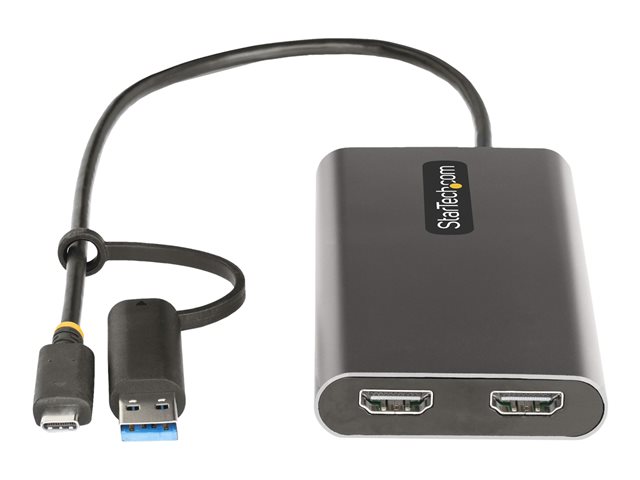 StarTech.com USB-C to Dual-HDMI Adapter, USB-C or A to 2x HDMI, 4K 60Hz, 100W PD Pass-Through, 1ft (30cm) Built-in Cable, External Video Graphics Adapter - USB to HDMI Multi-Monitor Converter for Laptop (109B-USBC-HDMI) - Adapter - TAA Compliant - US