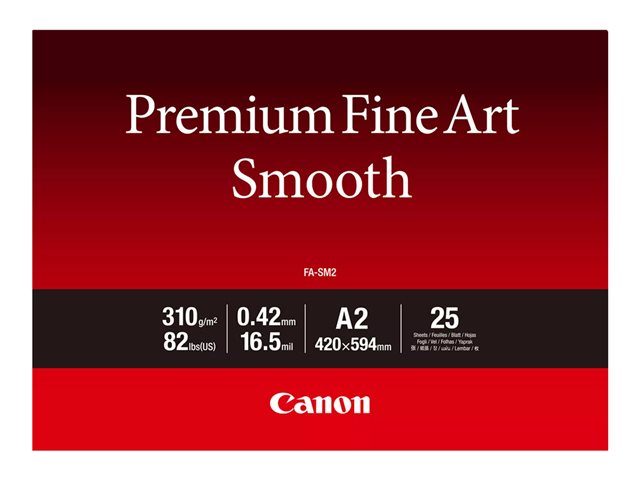 Canon Premium Fine Art FA-SM2 - Smooth - 16.5 mil - A2 (420 x 594 mm) - 310 g/m² - 82 lbs - 25 sheet(s) photo paper - for imagePROGRAF PRO-1000