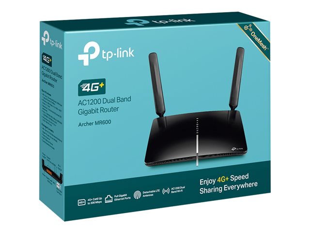 TP-Link Archer MR600 4G+ Cat6 AC1200 Wireless Dual Band - Wireless router - WWAN 3-port switch - 1GbE - Wi-Fi 5 - Dual Band