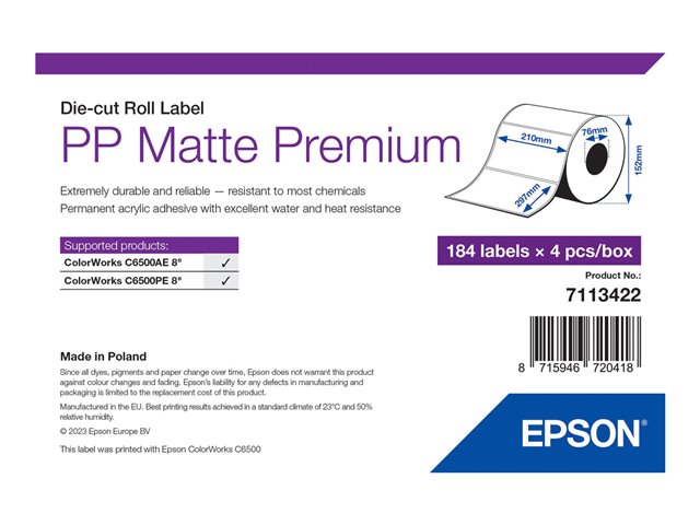 PP Matte Label Prem Die-cut Roll 184