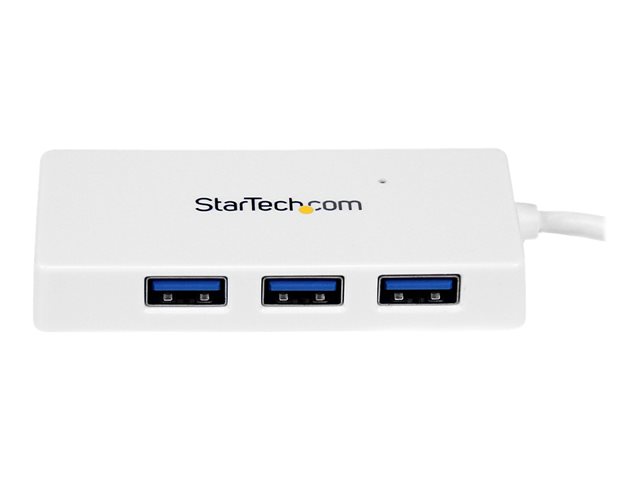 StarTech.com 4 Port USB 3.0 Hub - Multi Port USB Hub w/ Built-in Cable - Powered USB 3.0 Extender for Your Laptop - White (ST4300MINU3W) - Hub - 4 x SuperSpeed USB 3.0 - desktop - for P/N: FCREADMICRO3, MSDREADU2OTG, MSDREADU3CA