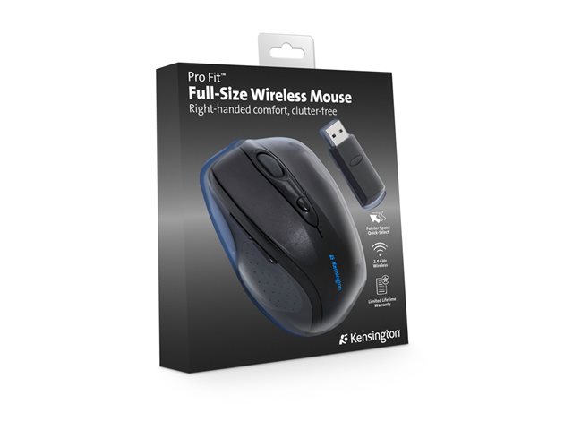 Kensington Pro Fit Full-Size - Mouse - right-handed - optical - 6 buttons - wireless - 2.4 GHz - USB wireless receiver - black