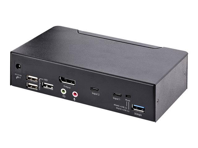 StarTech.com USB C KVM Switch, 2 Port DisplayPort KVM w/ 4K 60Hz UHD HDR Video, 3.5mm Audio, USB Type C KVM Switch, 4x USB HID and 2x USB A 3.2 Gen 1 5Gbps Hub, Thunderbolt 3/4 Compatible - Hot Key Switching (SV231DPUCA) - KVM / audio / USB switch - 2 x KVM / audio / USB - desktop - TAA Compliant