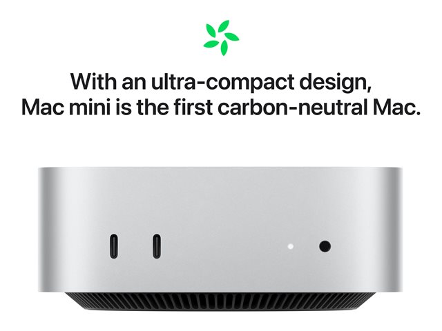 Apple Mac mini - M4 Pro up to - RAM 24 GB - SSD 512 GB - Apple M4 Pro 16-core - Gigabit Ethernet, IEEE 802.11ax (Wi-Fi 6E), Bluetooth 5.3 - macOS Sequoia 15.0 - monitor: none - silver