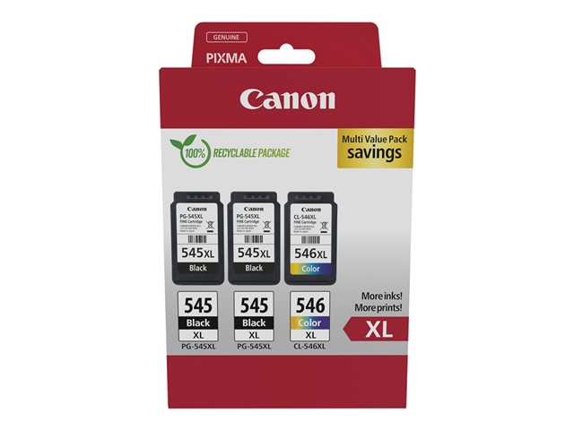 Canon PG-545XL x2 /CL-546XL Multi Pack - 3-pack - High Yield - black, colour (cyan, magenta, yellow) - original - hanging box - ink cartridge - for PIXMA TR4551, TR4650, TR4651, TS3350, TS3351, TS3352, TS3355, TS3450, TS3451, TS3452