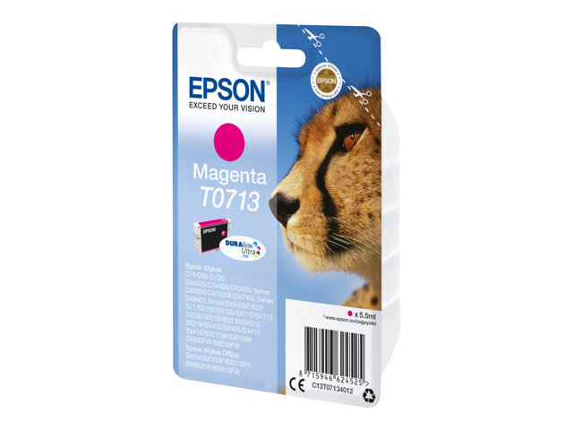 Epson T0713 - 5.5 ml - magenta - original - ink cartridge - for Stylus DX9400, SX115, SX210, SX215, SX218, SX415, SX515, SX610, Stylus Office BX310, BX610