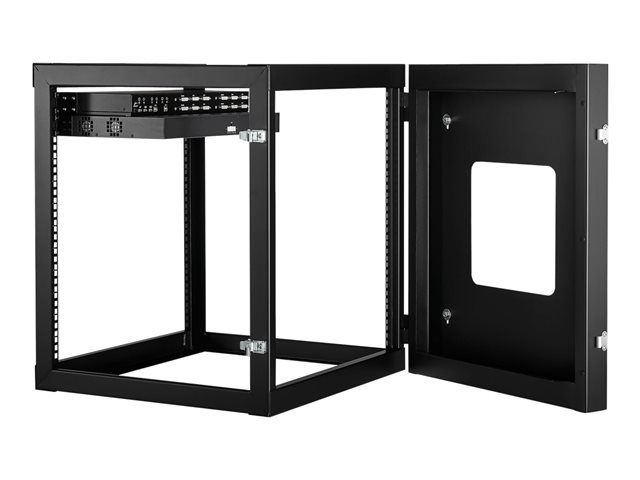 StarTech.com 12U Hinged Open Frame Wall Mount Server Rack - 4 Post 22 in. Depth Network Equipment Rack Cabinet - 140 lbs capacity (RK1219WALLOH) - Rack - wall mountable - black - 12U - 22\"