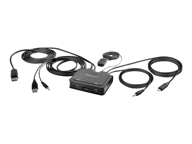 StarTech.com 2-Port Hybrid USB-C DisplayPort Cable KVM Switch, 4K 60Hz, Compact KVM with 6ft/1.8m USB-A/DisplayPort/Audio & 4ft/1.2m USB-C Integrated Host Cables, Bus Powered - Remote Push Button/Hotkey Switching (C2-D46-UAC-CBL-KVM) - KVM / audio / USB switch - compact - 2 x KVM / audio / USB - 1 local user - desktop