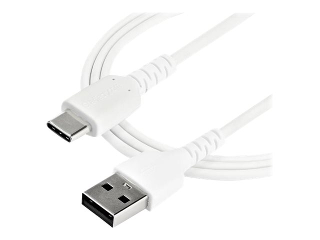 StarTech.com 1m USB A to USB C Charging Cable, Durable Fast Charge & Sync USB 2.0 to USB Type C Data Cord, Rugged TPE Jacket Aramid Fiber M/M 3A White, Samsung S10, S20, iPad Pro, Pixel - Heavy Duty and Rugged - USB cable - USB (M) straight to 24 pin USB-C (M) straight - Thunderbolt 3 / USB 2.0 - 1 m - white