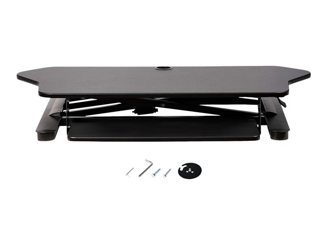 StarTech.com Corner Sit Stand Desk Converter with Keyboard Tray - Large Surface (35\" x 21\") - Height Adjustable Ergonomic Desktop/Tabletop Standing Workstation - Supports Dual Monitors - Standing desk converter - rectangular - black