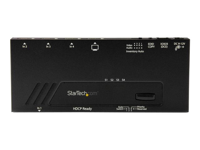 StarTech.com 4 Port HDMI Switch - 4K with Fast Switching, Auto-Sensing & Serial Control - Automatic 4x1 HDMI Video Switcher Box (VS421HD4KA) - Video/audio switch - 4 x HDMI - desktop