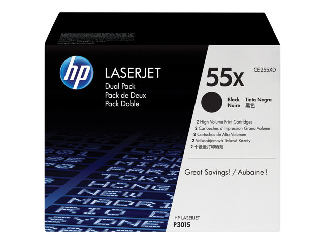 HP 55X - 2-pack - High Yield - black - original - LaserJet - toner cartridge (CE255XD) - for LaserJet Enterprise MFP M525, LaserJet Enterprise Flow MFP M525, LaserJet Managed MFP M525