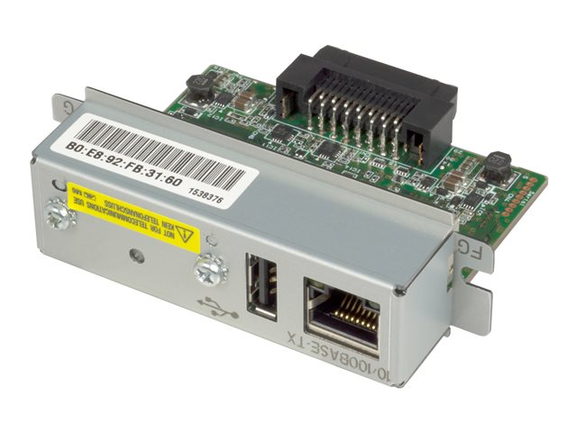 Interface ethernet/ 1x RJ-45 (10Base-T/100Base-TX)/ 1x USB-A (for Wi-Fi Dongle)/ DHCP/ ePOS/ order seprarately/ patch cable