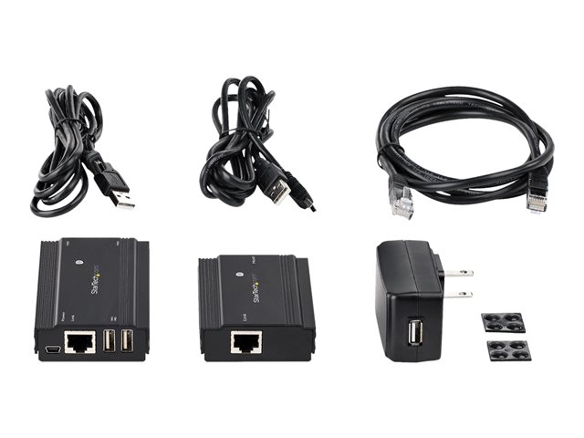 StarTech.com 4 Port USB 2.0 Extender Hub over Single CAT5e/CAT6 Ethernet Cable (RJ45), 330ft (100m), USB Extender Adapter, Externally Powered, 480 Mbps, Metal USB Extender Kit - Power/Link LEDs (USB2004EXT100) - USB extender - USB 2.0 - over CAT 5e/6
