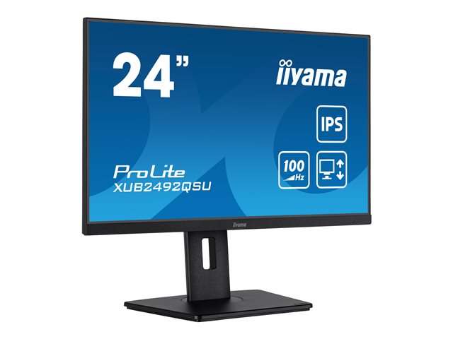 iiyama ProLite XUB2492QSU-B1 - LED monitor - 24\" (23.8\" viewable) - 2560 x 1440 WQHD @ 100 Hz - IPS - 300 cd/m² - 1000:1 - 0.5 ms - HDMI, DisplayPort - speakers - black, matte
