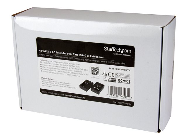 StarTech.com 4-Port USB 2.0 Extender - 165ft (50m) USB Over Cat5/Cat6 Extender - Compact USB 2.0 Over Ethernet Extender (USB2004EXTV) - USB extender - USB 2.0 - over CAT 5/6 - 4 ports - up to 50 m - for P/N: SVA5N3NEUA