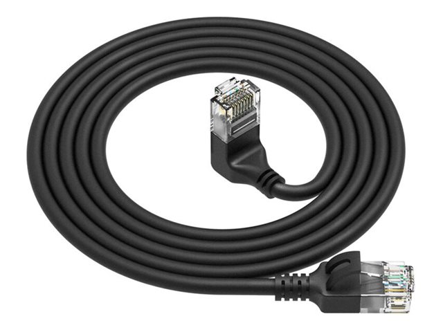 ACT Zwarte 0 5 meter U/UTP CAT6A LSZH Slimline patchkabel met RJ45 connectoren recht naar 90 haaks boven
