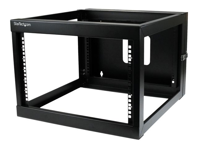StarTech.com 6U Hinged Open Frame Wall Mount Network Rack - 4-Post 22\" Depth Swing Out Computer Equipment Rack - 110lbs capacity (RK619WALLOH) - Rack - wall mountable - black - 6U - 22\"