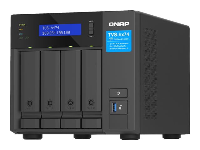 QNAP TVS-H474 - NAS server - 4 bays - SATA 6Gb/s - RAID JBOD, RAID 0, 1, 5, 6, 10, TM, RAID TP - RAM 8 GB - Gigabit Ethernet / 2.5 Gigabit Ethernet - iSCSI support