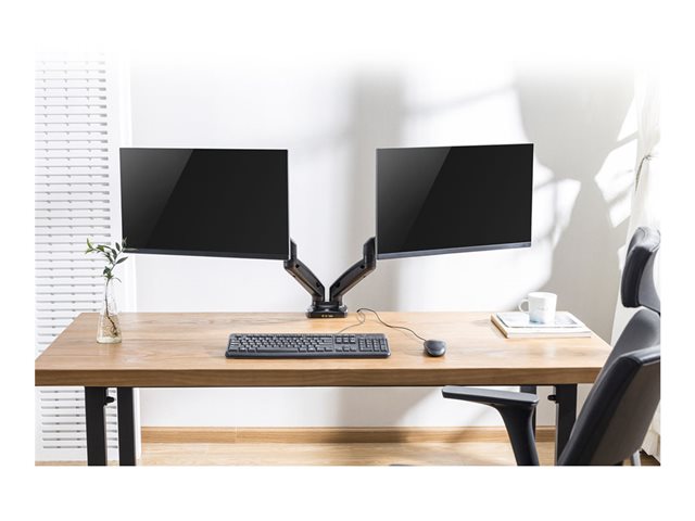 Bevestigingskit (klem, pakkingringklem, stand) - verstelbare dubbele armen - voor 2 LCD-schermen - plastic, aluminium, staal - zwart - schermgrootte: 13\"-32\" - te monteren op bureau