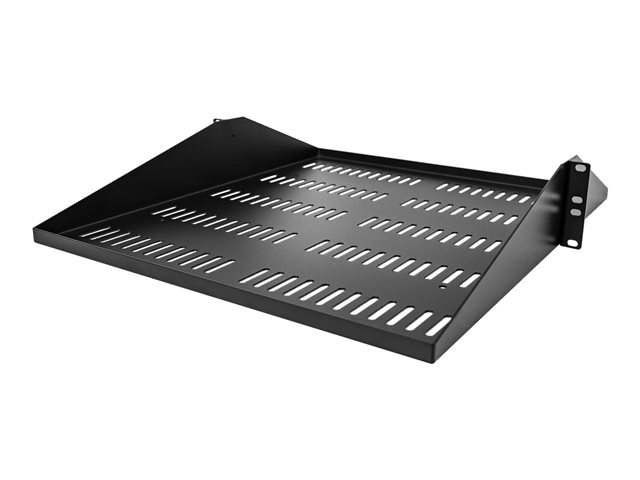 StarTech.com 2U Vented Server Rack Shelf, Center Mount 20in Deep Fixed Cantilever Tray, Rackmount Shelf for 19\" AV/Data/Network Equipment w/ Cage Nuts & Screws, 200lbs Weight Capacity - 2U Network Rack Shelf - Rack shelf - black - 2U - 19\"