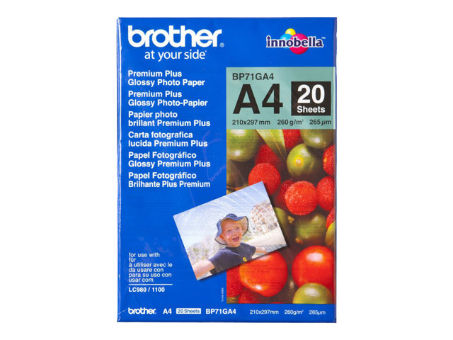 Brother Innobella Premium Plus BP71GA4 - Glossy - A4 (210 x 297 mm) - 260 g/m² - 20 sheet(s) photo paper - for Brother DCP-J1140, J1200, J1800, J4140, J926, J981, MFC-J2340, J3540, J3940, J5340, J739