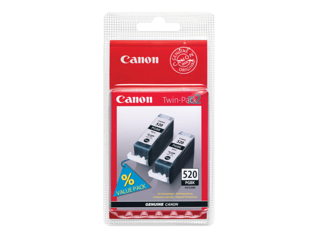 Canon PGI-520BK Twin Pack - 2-pack - 19 ml - black - original - hanging box - ink tank - for PIXMA iP3600, iP4700, MP540, MP550, MP560, MP620, MP630, MP640, MP980, MP990, MX860, MX870