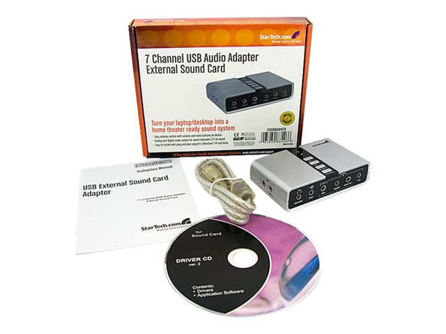 StarTech.com 7.1 USB Sound Card - External Sound Card for Laptop with SPDIF Digital Audio - Sound Card for PC - Silver (ICUSBAUDIO7D) - Sound card - 48 kHz - 7.1 - USB 2.0 - for P/N: MU15MMS, MU6MMS