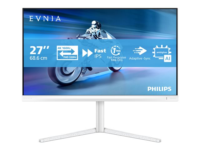 Philips Evnia 5000 27M2N5901A - LED monitor - gaming - 27\" - 3840 x 2160 4K UHD (2160p) @ 160 Hz - Fast IPS - 450 cd/m² - 1000:1 - DisplayHDR 400 - 0.5 ms - 2xHDMI, DisplayPort, USB-C - speakers - white