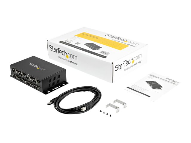 StarTech.com 8 Port USB to Serial RS232 Adapter - Wall Mount - Din Rail - COM Port Retention - FTDI USB to DB9 RS232 Hub (ICUSB2328I) - Serial adapter - USB 2.0 - RS-232 x 8 - black