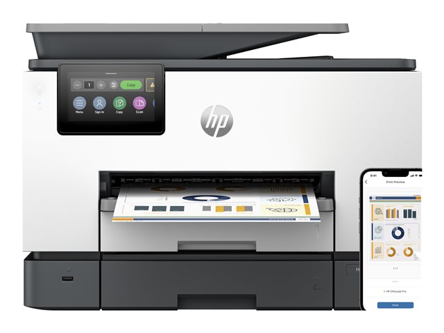 HP Officejet Pro 9130b All-in-One - Multifunction printer - colour - ink-jet - Legal (216 x 356 mm) (original) - A4/Legal (media) - up to 23 ppm (copying) - up to 25 ppm (printing) - 250 sheets - 33.6 Kbps - USB 2.0, LAN, Wi-Fi(ac), USB host