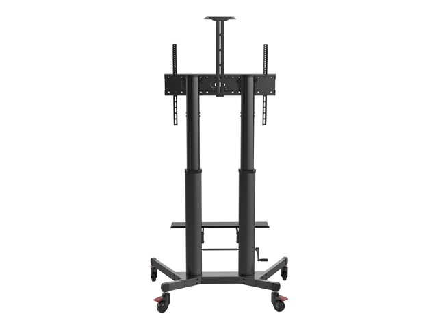 Display floor stand trolley - one person height adjustment - aluminium cart fits display 55 to 100\" with VESA sizes up to 800 x 600 - crank handle adjusts height - tilt adjustment - large shelf for laptop or video bar included - vc shelf included - 100 mm premium all locking wheels - swl 90 kg - black