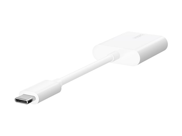 Belkin Connect Audio + Charge - USB-C to USB-C headphone / charging adapter - 24 pin USB-C male to 24 pin USB-C female - 14 m - white - USB Power Delivery (60W)