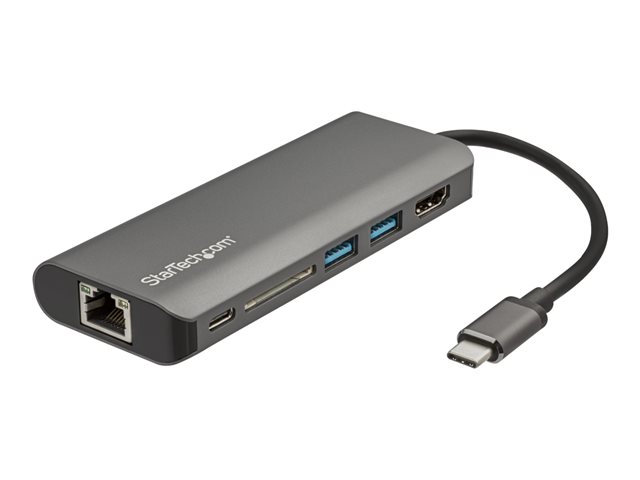 StarTech.com USB C Multiport Adapter - USB-C Travel Dock to 4K HDMI, 3x USB 3.0 Hub, SD/SDHC, GbE, 60W PD 3.0 Pass-Through - USB Type-C/Thunderbolt 3 - Upgraded Version of DKT30CSDHPD (DKT30CSDHPD3) - Docking station - USB-C - 1GbE - for P/N: ARMPIVOTE2, FPPNEUSTND, MONSTADQI