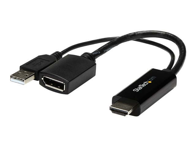 StarTech.com 4K 30Hz HDMI to DisplayPort Video Adapter w/ USB Power - 6 in - HDMI 1.4 (Male) to DP 1.2 (Female) Active Monitor Converter (HD2DP) - Adapter cable - HDMI, USB (power only) male to DisplayPort female - 25.5 cm - black - active, 4K30Hz (3840 x 2160) support - for P/N: SV211HDUC, SV221HUC4K