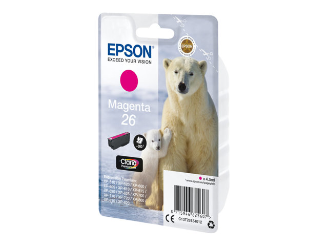 Epson 26 - 4.5 ml - magenta - original - ink cartridge - for Expression Premium XP-510, 520, 600, 605, 610, 615, 620, 625, 700, 710, 720, 800, 810, 820
