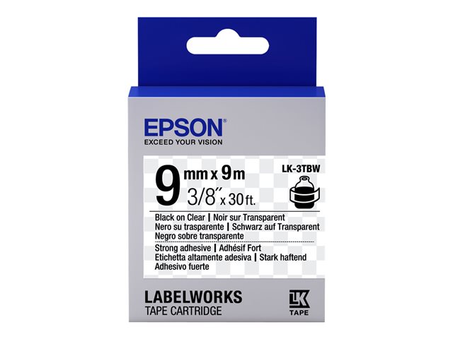 Epson LabelWorks LK-3TBW - Black on clear - Roll (0.9 cm x 9 m) 1 roll(s) label tape - for LabelWorks LW-1000, LW-300, LW-400, LW-600, LW-700, LW-900, LW-K400, LW-Z700, LW-Z900