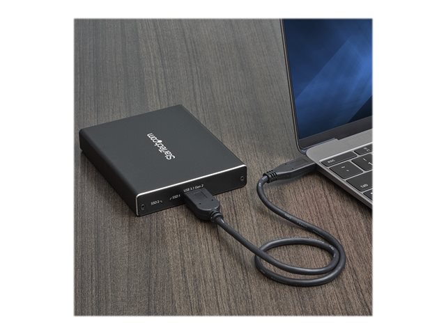 StarTech.com Dual-Slot Hard Drive Enclosure for M.2 SATA SSDs - USB 3.1 (10Gbps) - Aluminum - M.2 to SATA - Raid Drive Enclosure (SM22BU31C3R) - Flash storage array - 2 bays - USB 3.1 (external) - for P/N: TBLT3MM1MA, TBLT3MM2M, TBLT3MM2MA