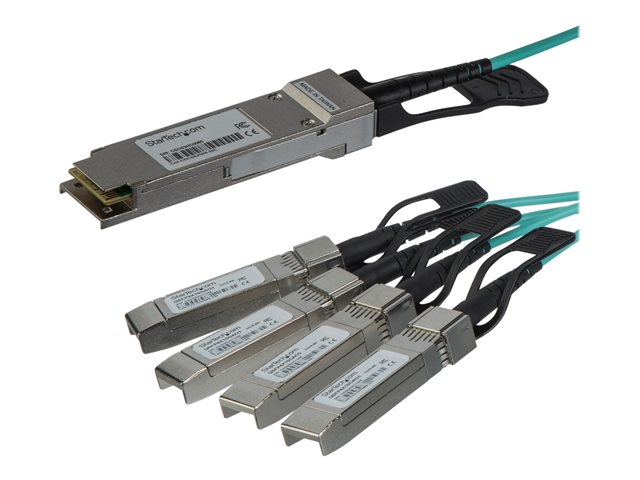 StarTech.com AOC Breakout Cable for Cisco QSFP-4X10G-AOC7M, 7m/23ft 40G 1x QSFP+ to 4x SFP+ AOC Cable, 40GbE/40Gb QSFP Plus Transceiver Module Active Optical Fiber Breakout Cable, C9300 - Lifetime Warranty (QSFP4X10GAO7) - Breakout cable - QSFP+ latched to SFP+ latched - 7 m - fibre optic - SFF-8431/SFF-8432/SFF-8436 - active - black