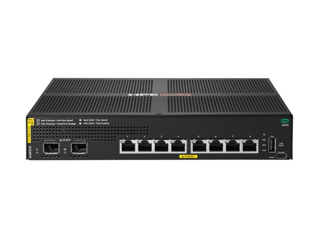 HPE Aruba Networking CX 6000 8p 10M/100M/1G Class4 PoE 2p SFP 1G 67W Switch - Switch - Managed - 8 x 10/100/1000 (PoE+) + 2 x Gigabit SFP (uplink) - rack-mountable, wall-mountable - PoE+ (67 W) - BTO
